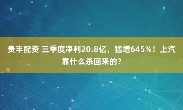 贵丰配资 三季度净利20.8亿，猛增645%！上汽靠什么杀回来的？