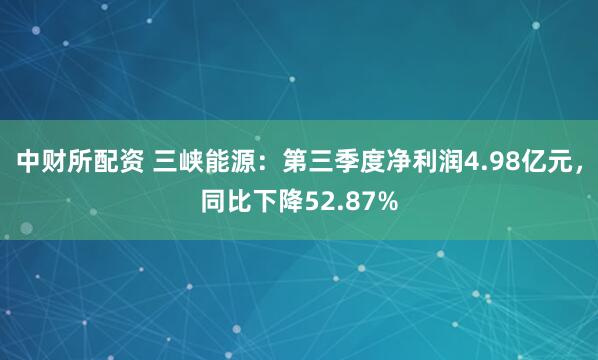 中财所配资 三峡能源：第三季度净利润4.98亿元，同比下降52.87%